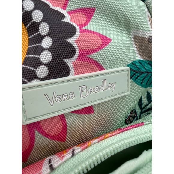 Vera Bradley Sling Backpack Mint Green Floral Performance Twill Zip 15x11x3\